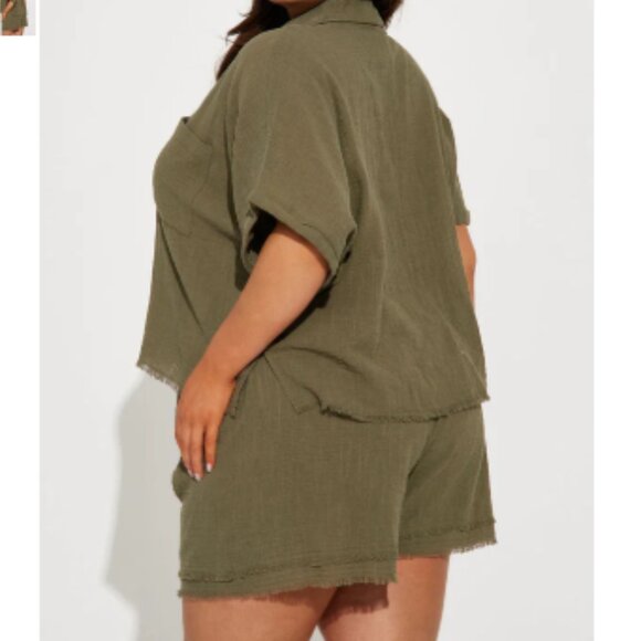 NWT Easy Breezy Linen Short Set - Olive size 3X - Picture 3 of 4